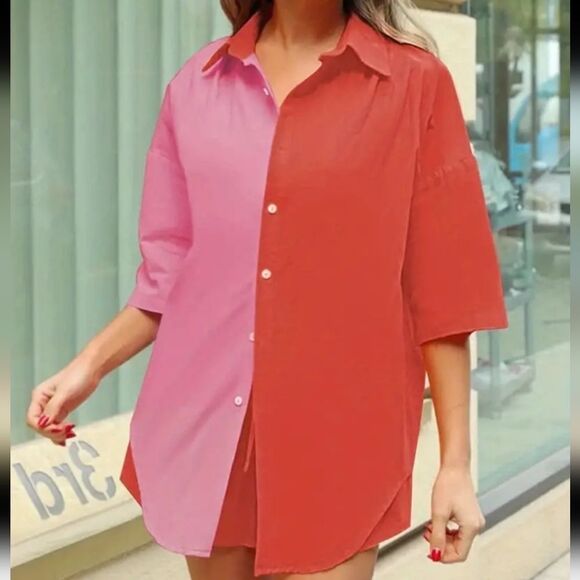 Color block drop shoulder button down top sz XL - Picture 12 of 12